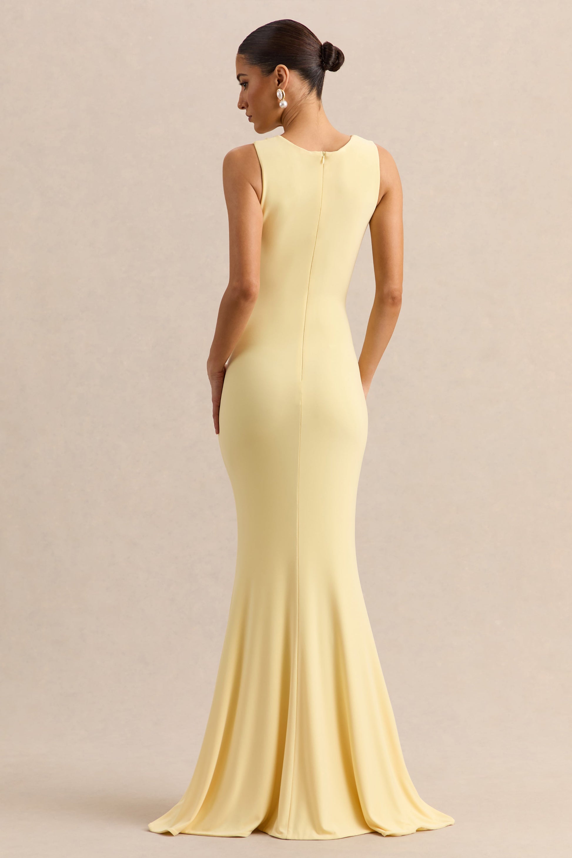 Holly | Lemon Plunge-Neck Maxi Dress With Twist-Detail