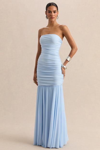 Ivanka | Powder Blue Asymmetric-Neck Maxi Dress With Cape Sleeve
