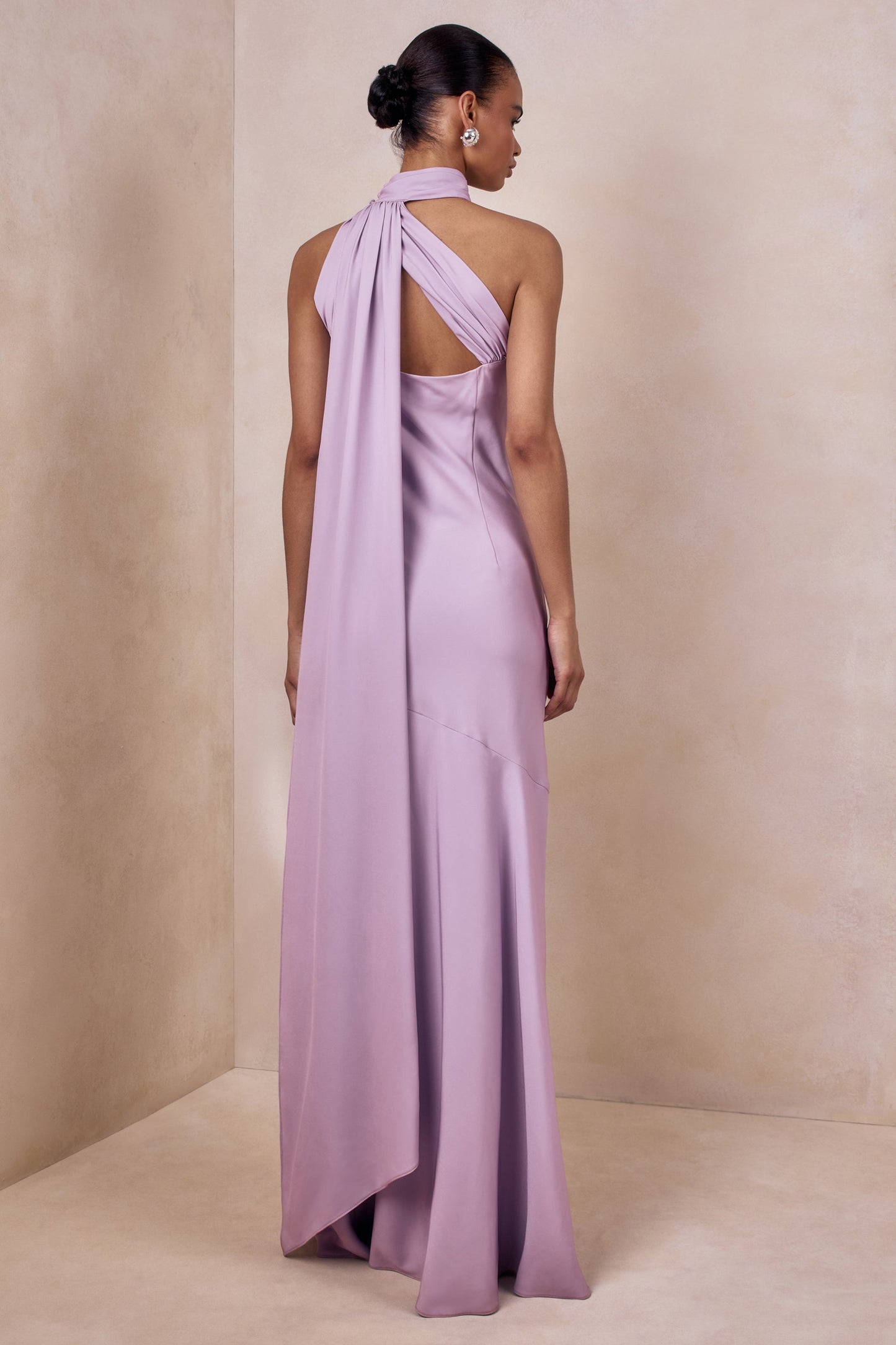 Cara | Lilac Matte Satin High-Neck Maxi Dress
