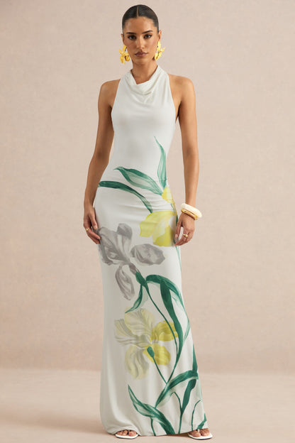 Wilber | Lemon Floral Print High-Neck Maxi Dress