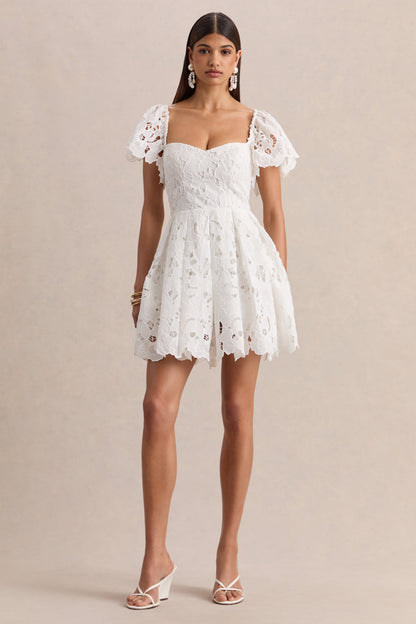 Vivi | White Lace Sweetheart-Neck Mini Dress