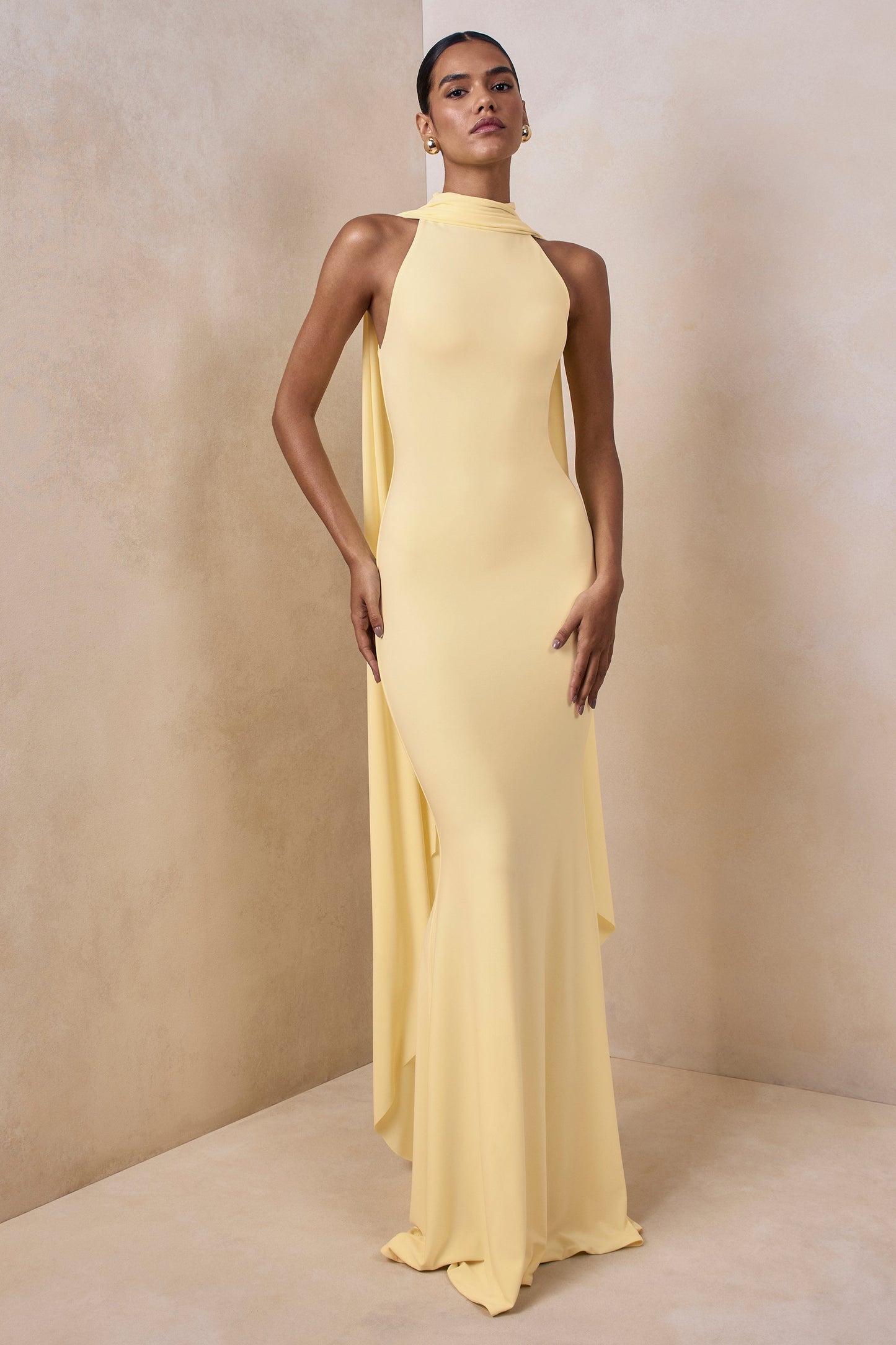 Cordy | Lemon High-Neck Maxi Dress With Cape
