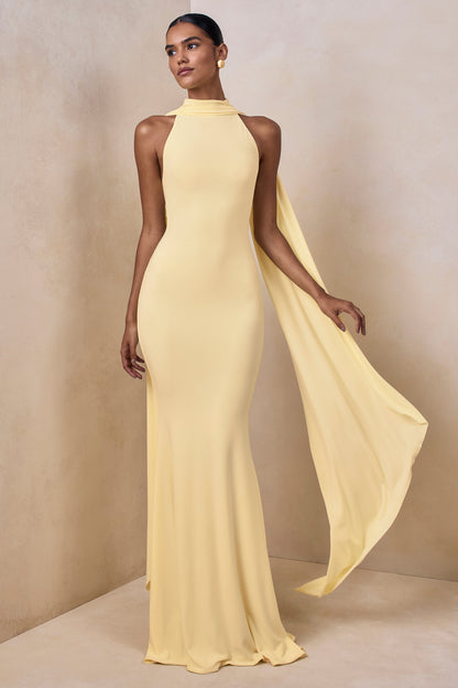 Cordy | Lemon High-Neck Maxi Dress With Cape