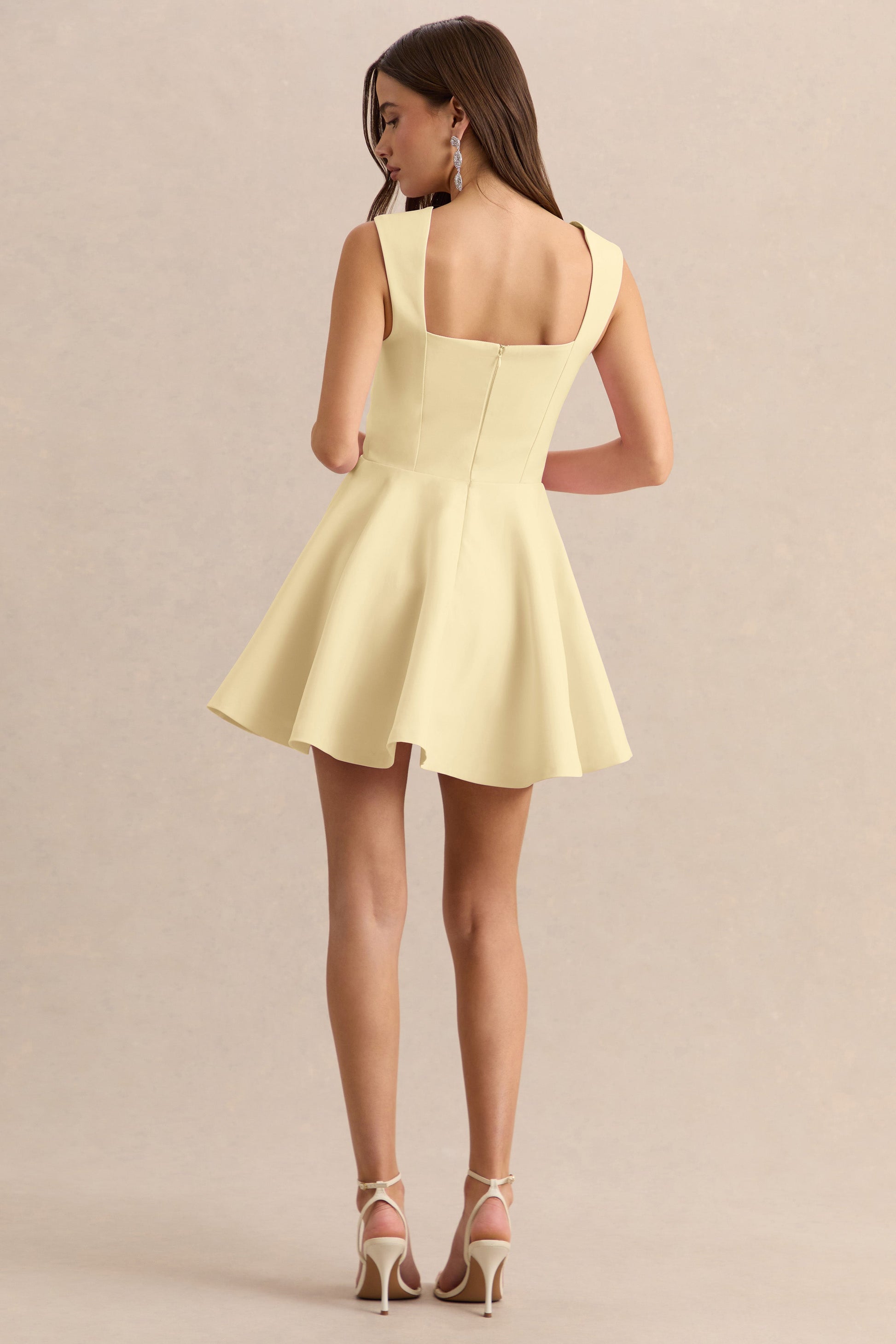 Katya | Lemon Sweetheart-Neck Skater Mini Dress