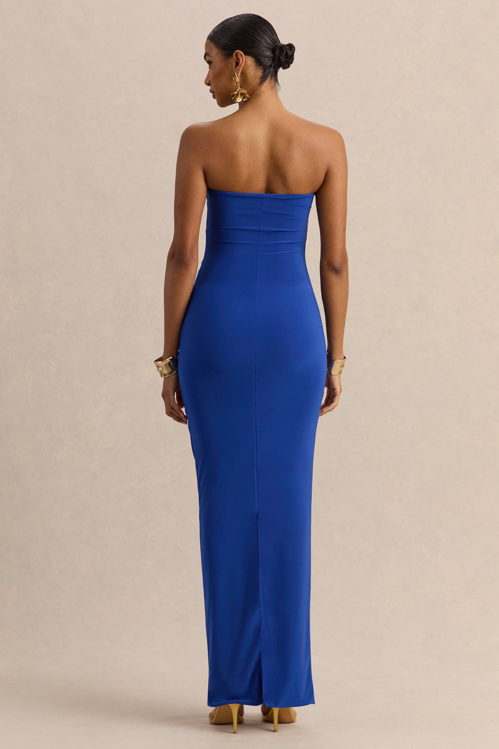 Chloe | Blue Bandeau Maxi Dress With Ruffled Detailing