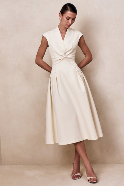 Kylen | Cream V-Neck Midi Dress