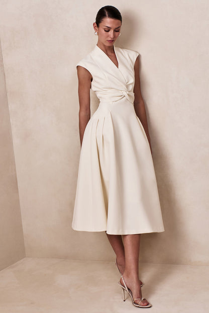 Kylen | Cream V-Neck Midi Dress