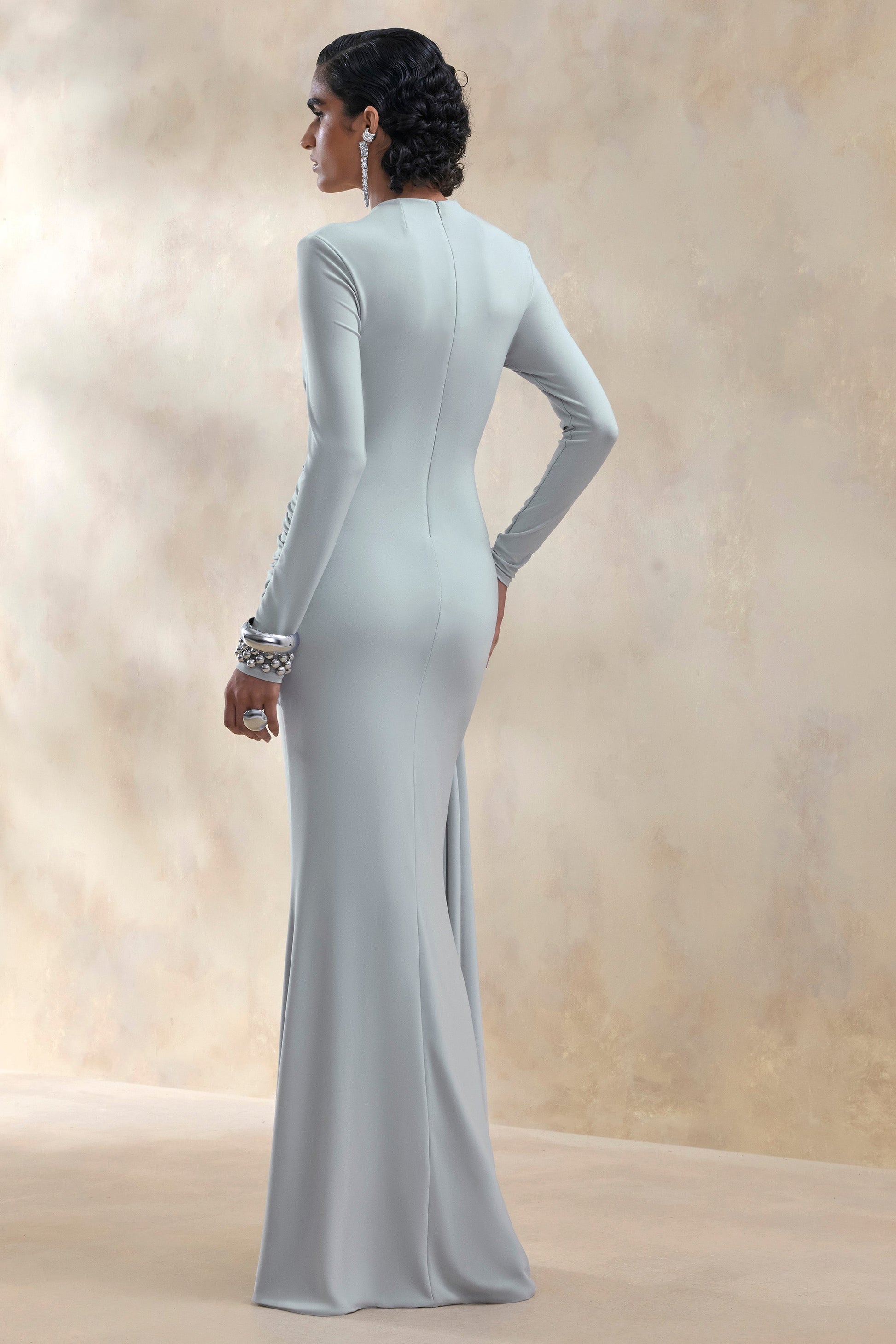 Kyrissa | Blue High-Neck Maxi Dress With Gathered-Detailing