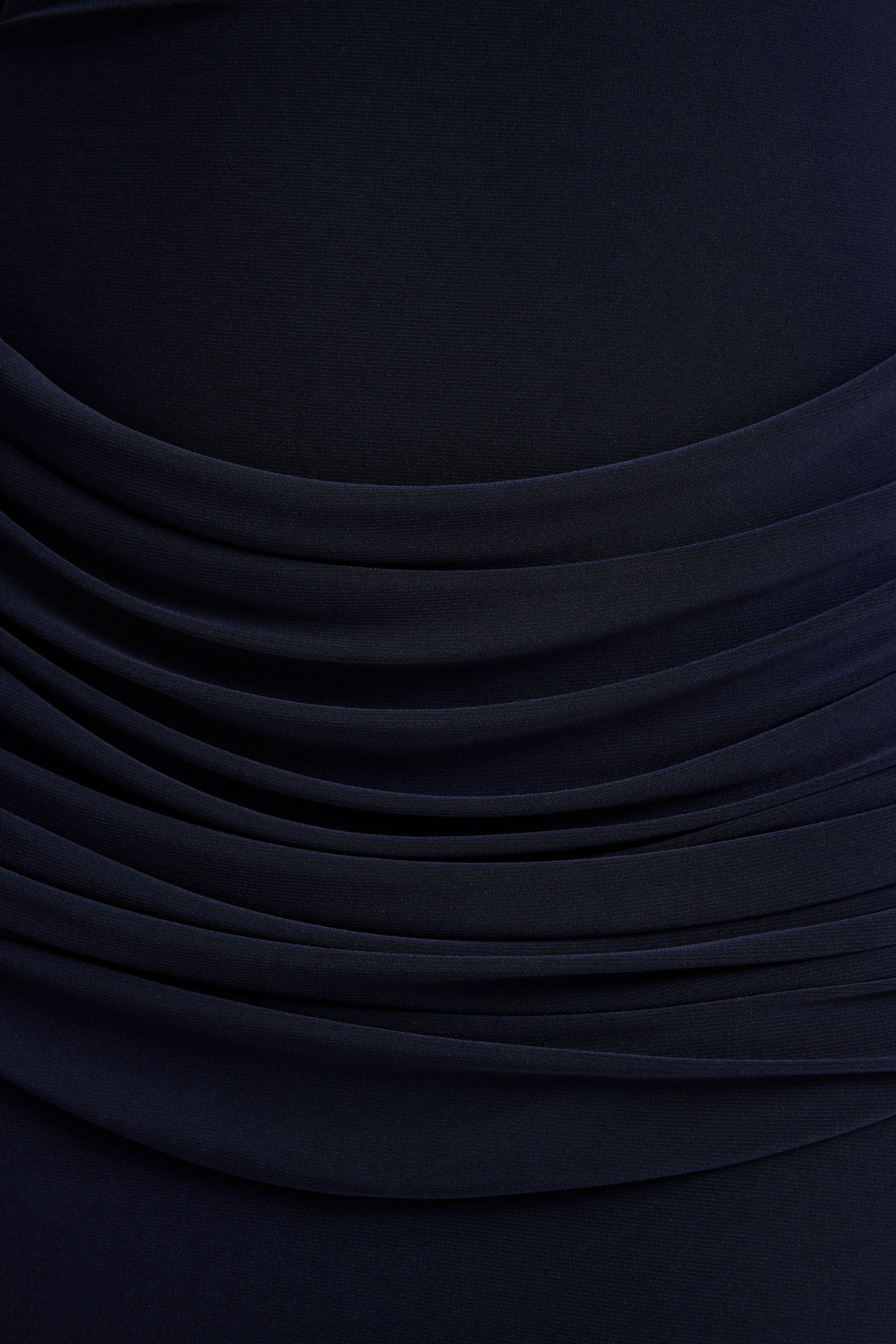 Hesperia | Navy High-Neck Maxi Dress With Draped-Detailing And Scarf