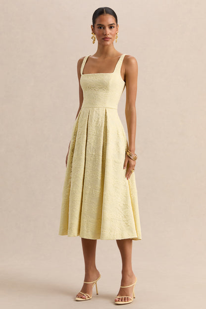 Ashmara | Lemon Lace Square-Neck Midi Dress