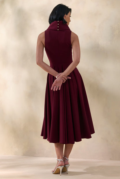Exclusivity | Burgundy High-Neck Midi Dress