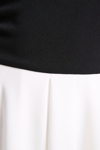 Frederica | Black And White Bardot-Neck Midi Dress