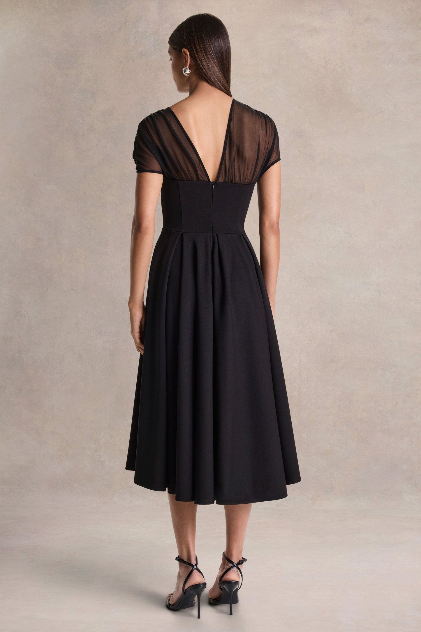 Rosette | Black Asymmetric-Neck Midi Dress