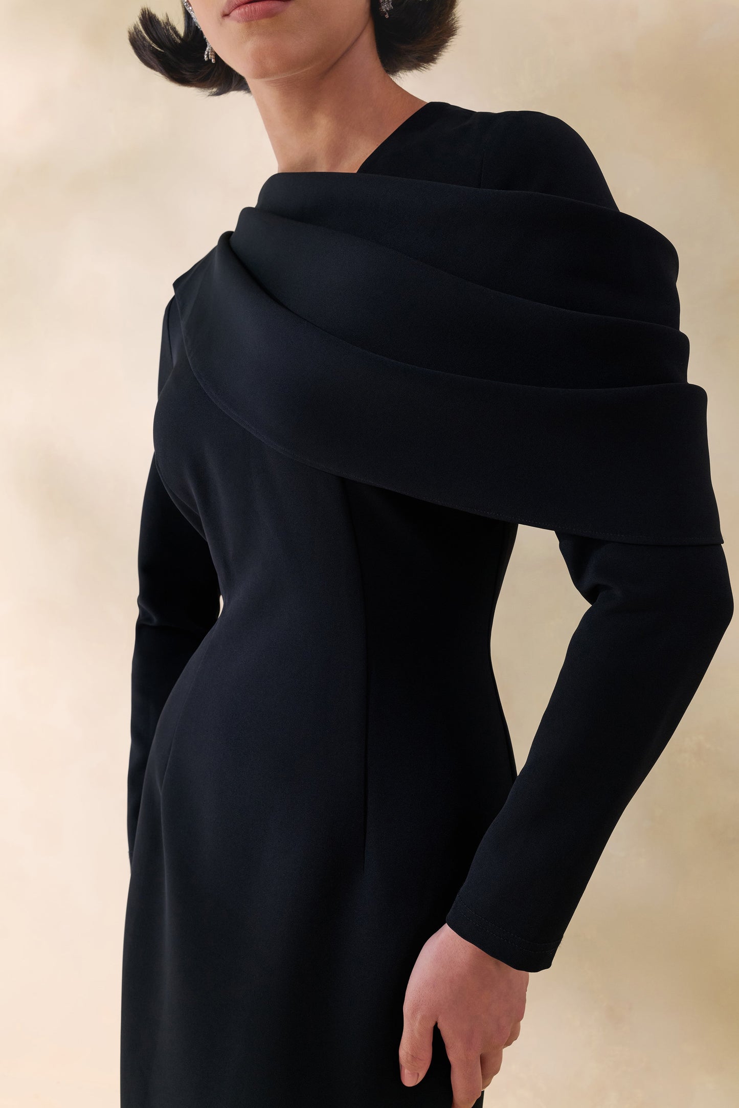 Heliora | Black V-Neck Maxi Dress With Sash And Draped-Detail