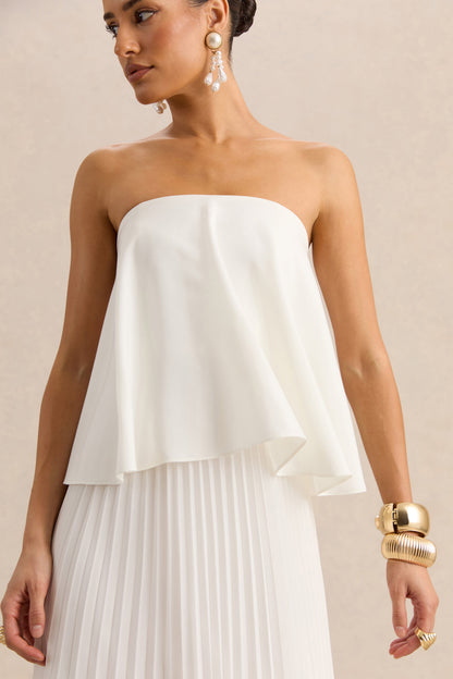 Saralyn | White Bandeau Maxi Dress With Pleated-Skirt