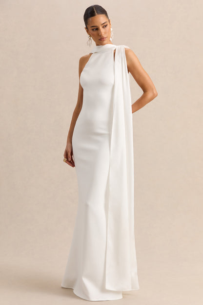 Vionette | White High-Neck Maxi Dress With Scarf