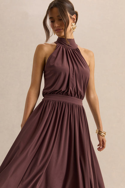 Hedira | Brown High-Neck Midi Dress
