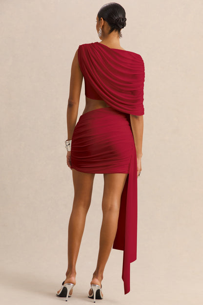 Danellia | Red Asymmetric-Neck Mini Dress With Cut-Out Detail And Sash