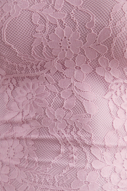 Enestra | Pink High-Neck Lace Maxi-Dress With Draped-Skirt