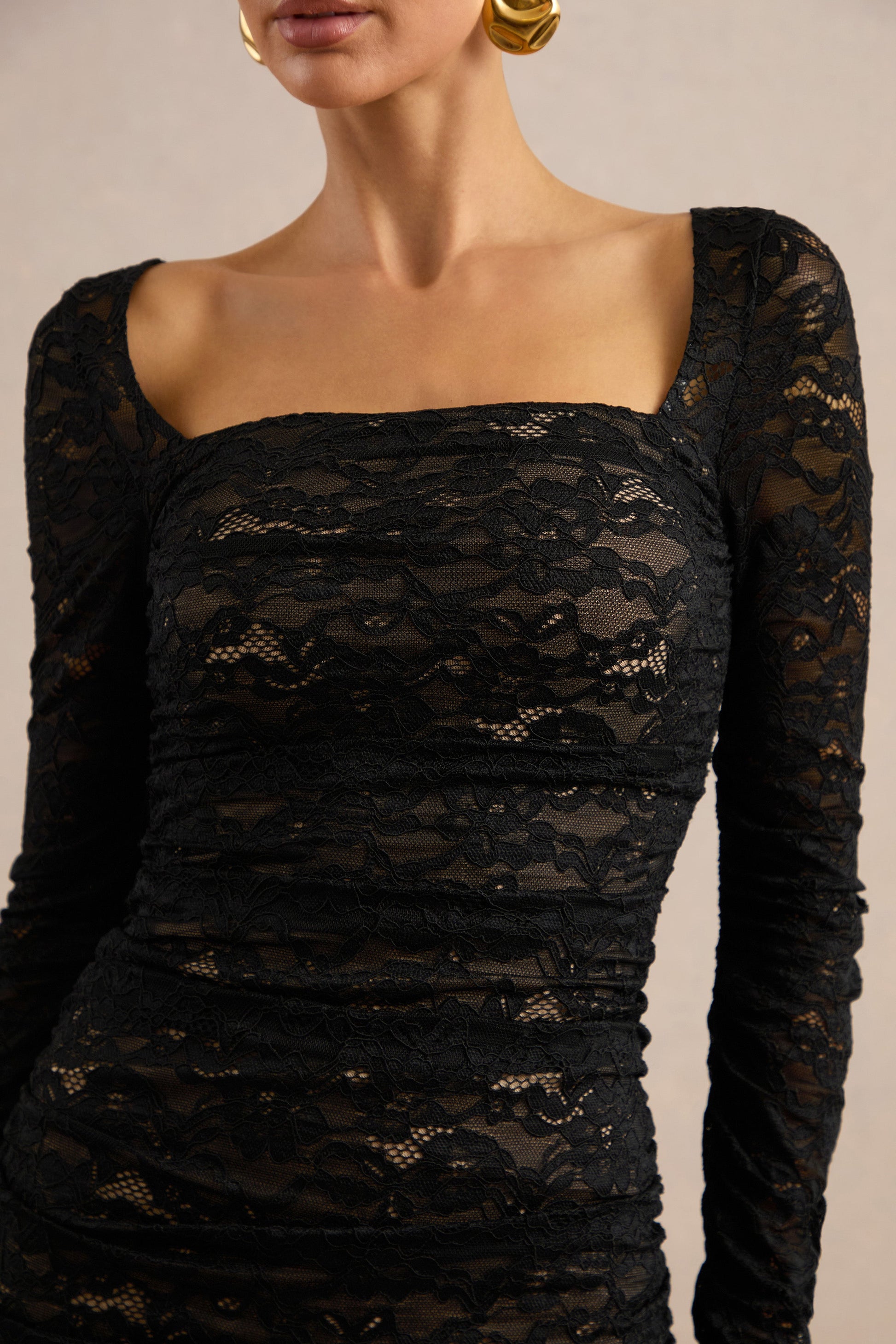 Ceronia | Black Lace Square-Neck Mini Dress