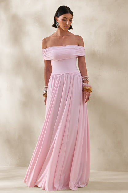 Cindie | Pink Bardot-Neck Maxi Dress