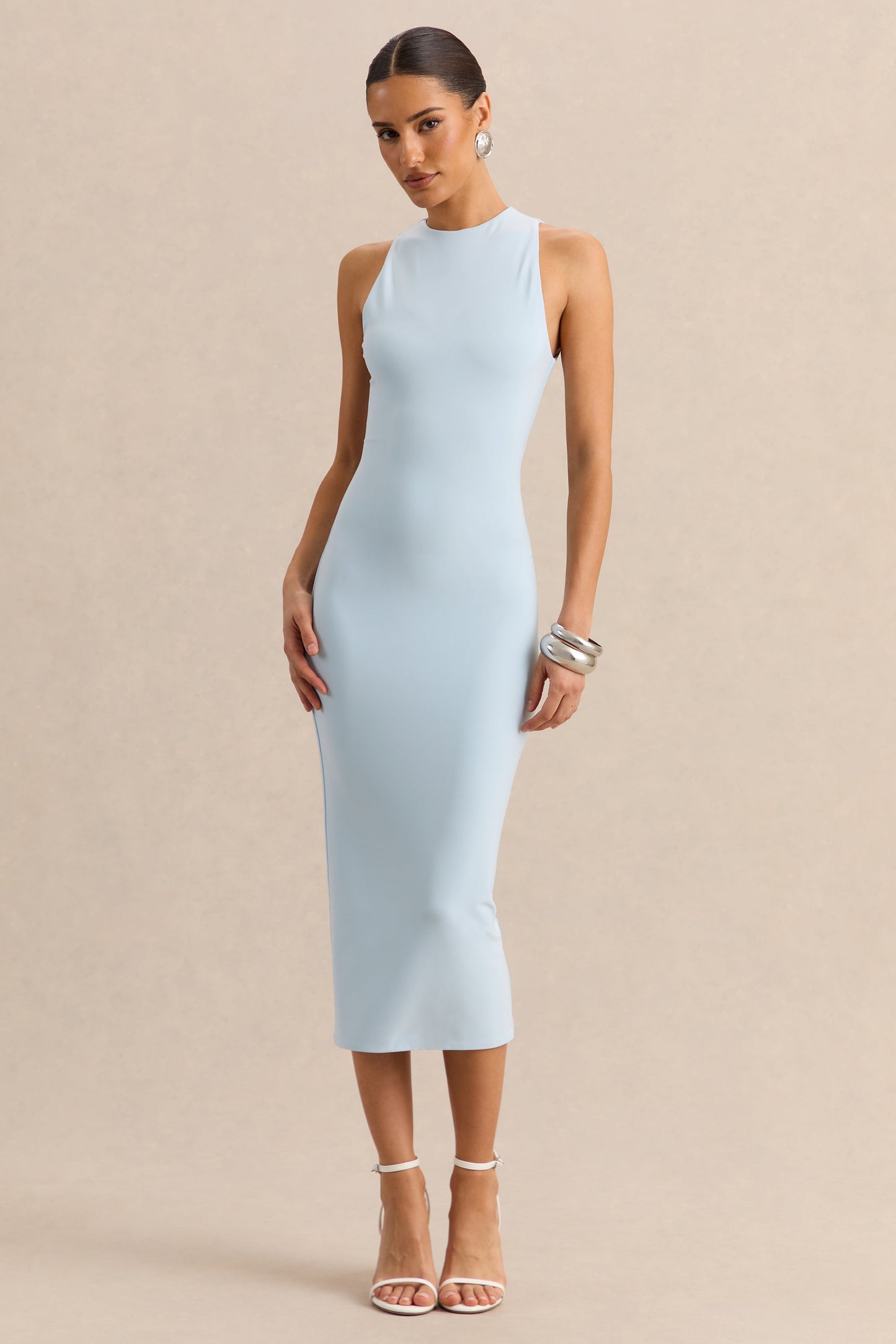Mirana | Powder Blue High-Neck Midi-Dress