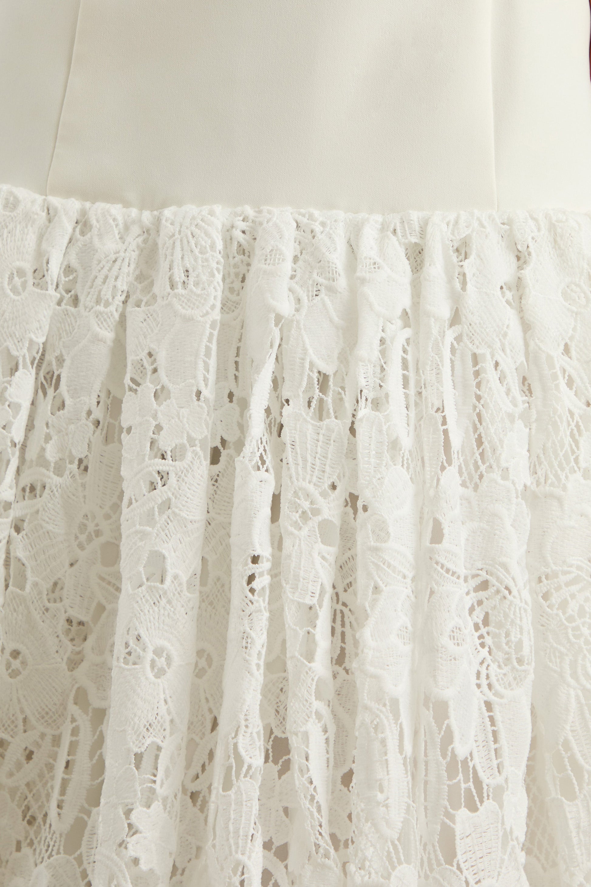 Norrie | White Lace Square-Neck Midi Dress With Voluminous Lace Skirt