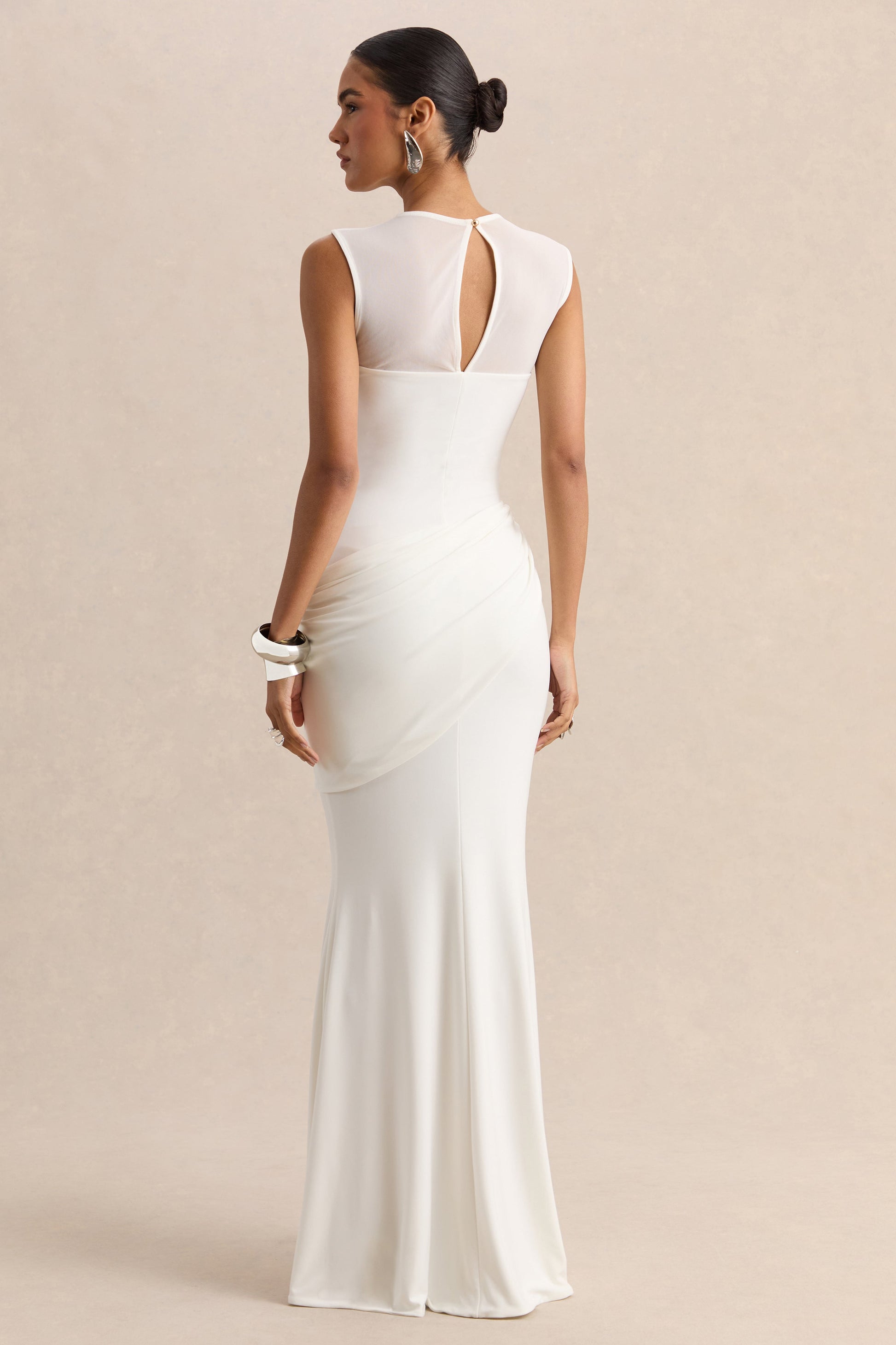Lyssy | White High-Neck Maxi Dress With Mesh-Detail