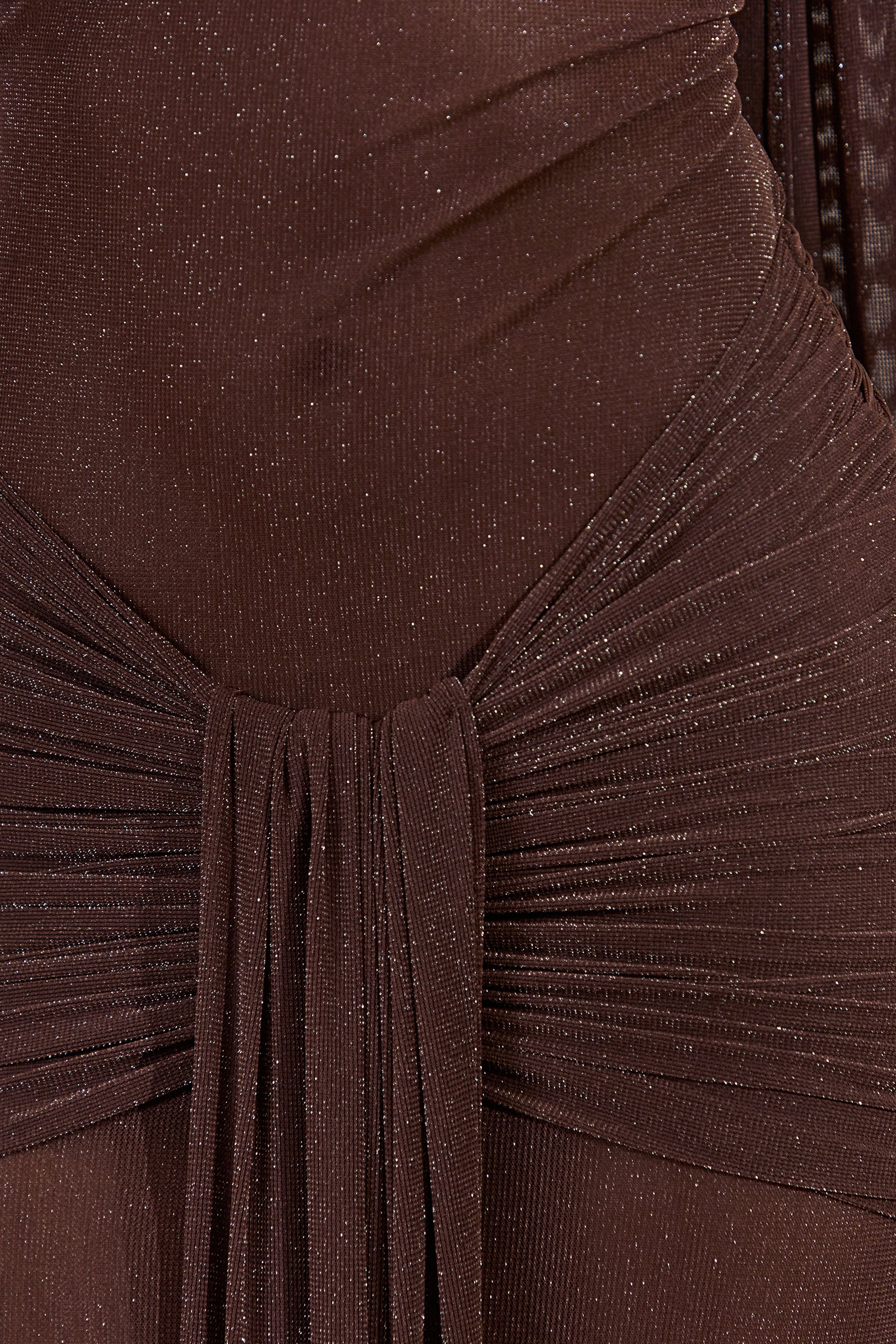 Ursa | Brown Bandeau-Neck Maxi Dress With Scarf Detail And Gathered Detailing