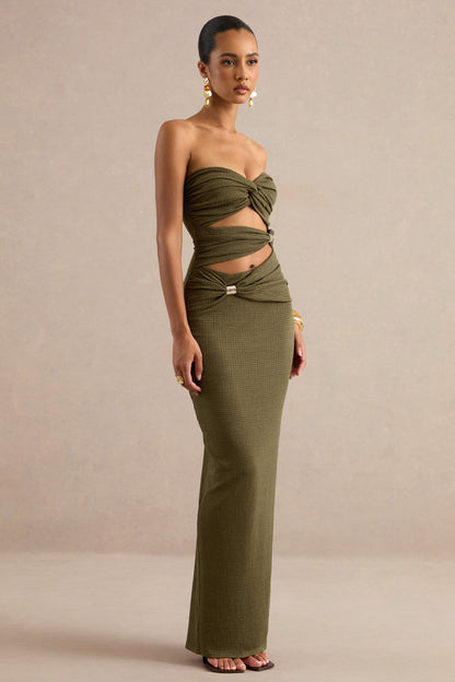 Leontine | Olive Bandeau-Neck Maxi Dress With Body Cut-Outs