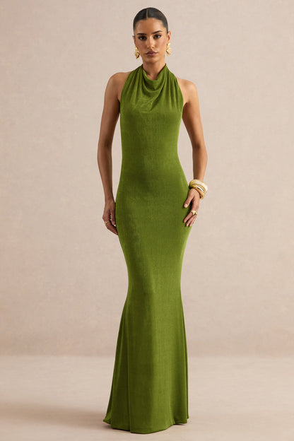 Ariosa | Lime High-Neck Maxi Dress With Open Back