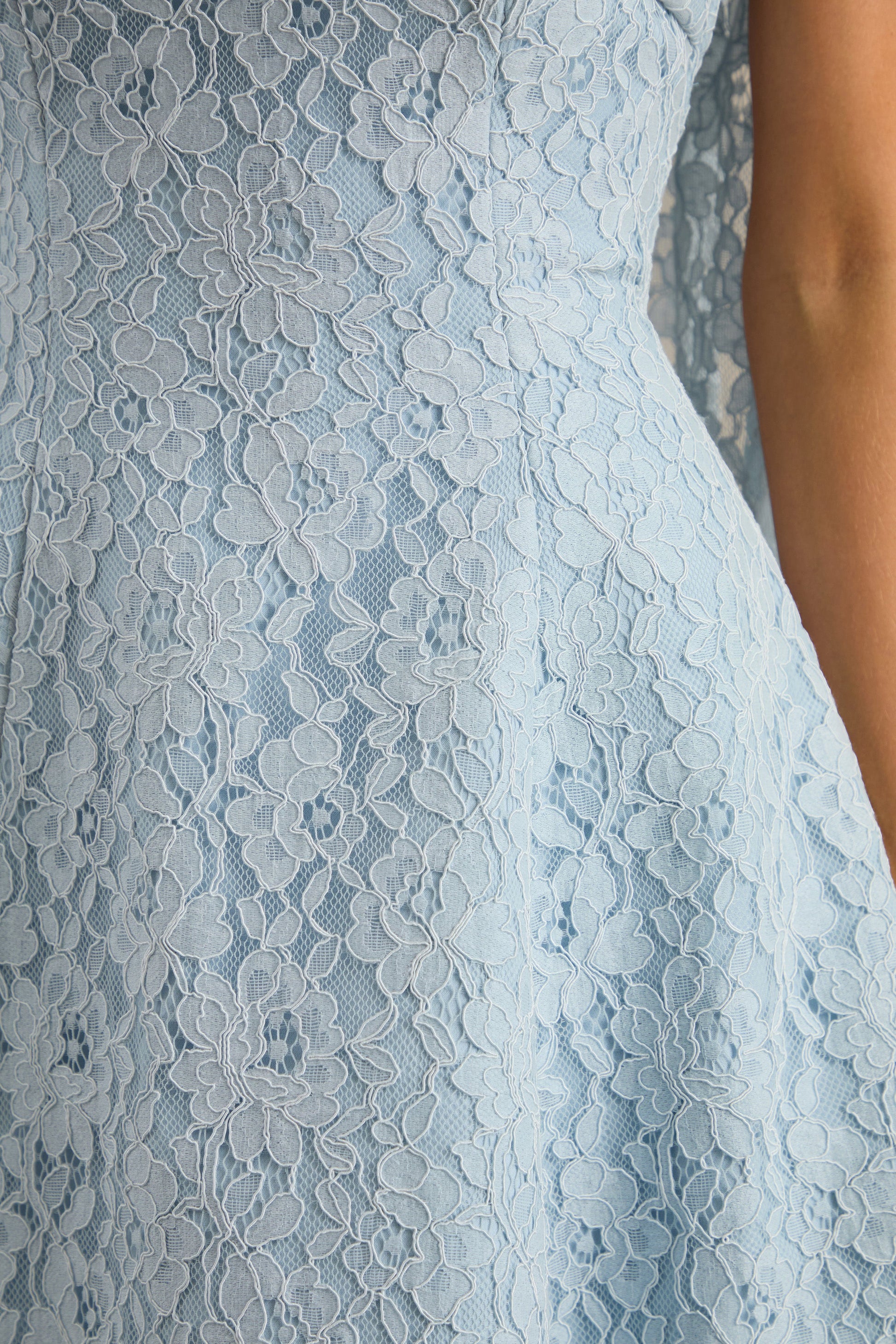 Elvara | Light Blue Lace Bandeau-Neck Mini Dress With Scarf Detail