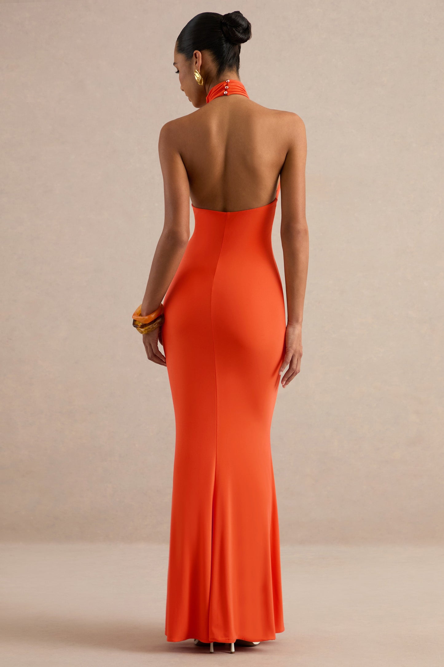 Namira | Orange High-Neck Maxi Dress With Ruffled Detailing