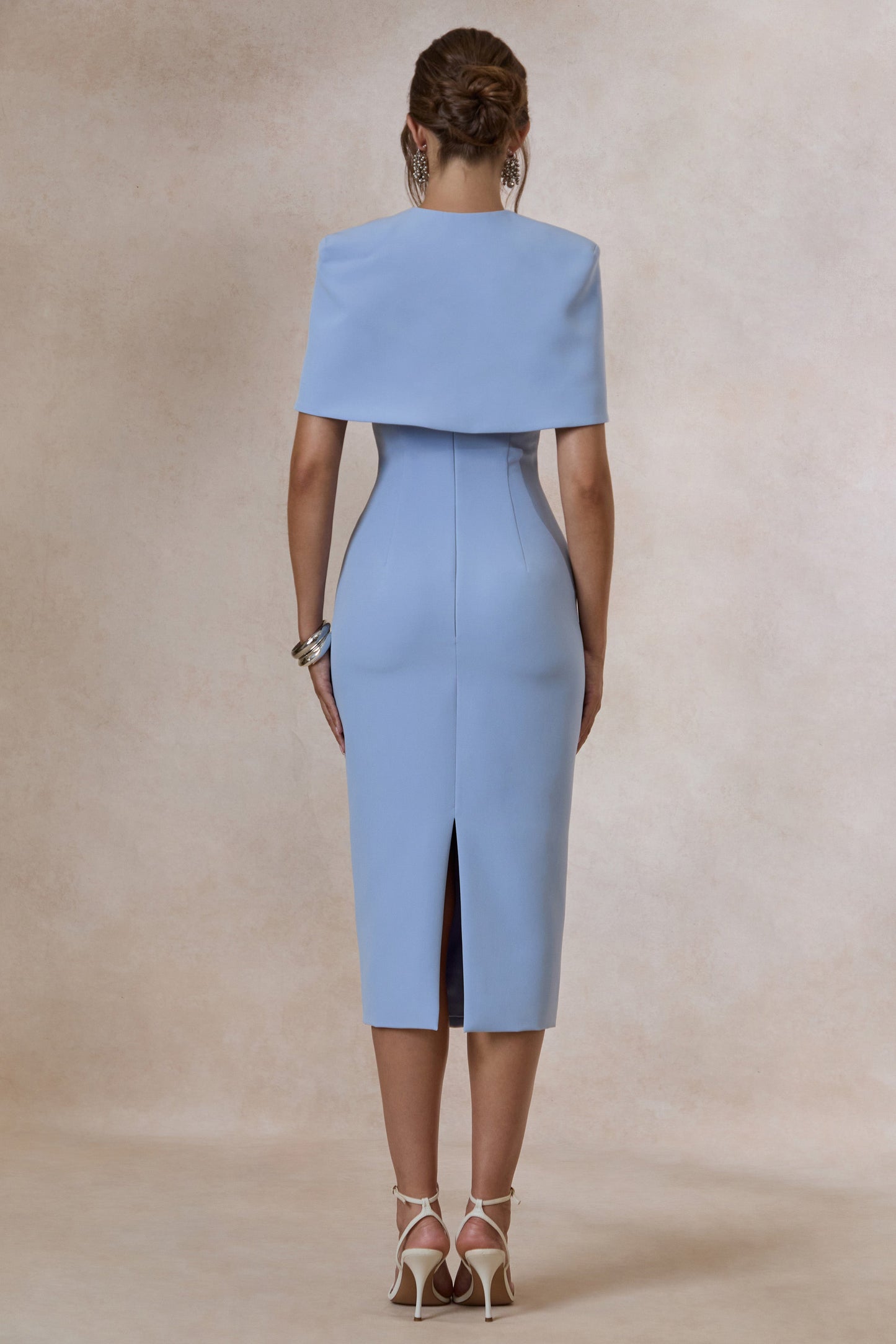Celandia | Light Blue Midi-Dress With Removable Cape