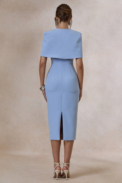 Celandia | Light Blue Midi-Dress With Removable Cape