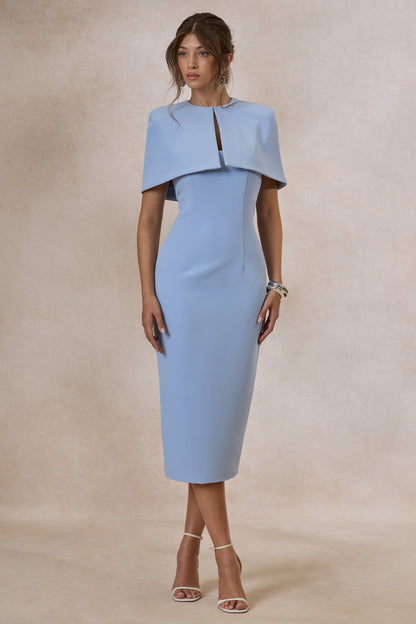 Celandia | Light Blue Midi-Dress With Removable Cape