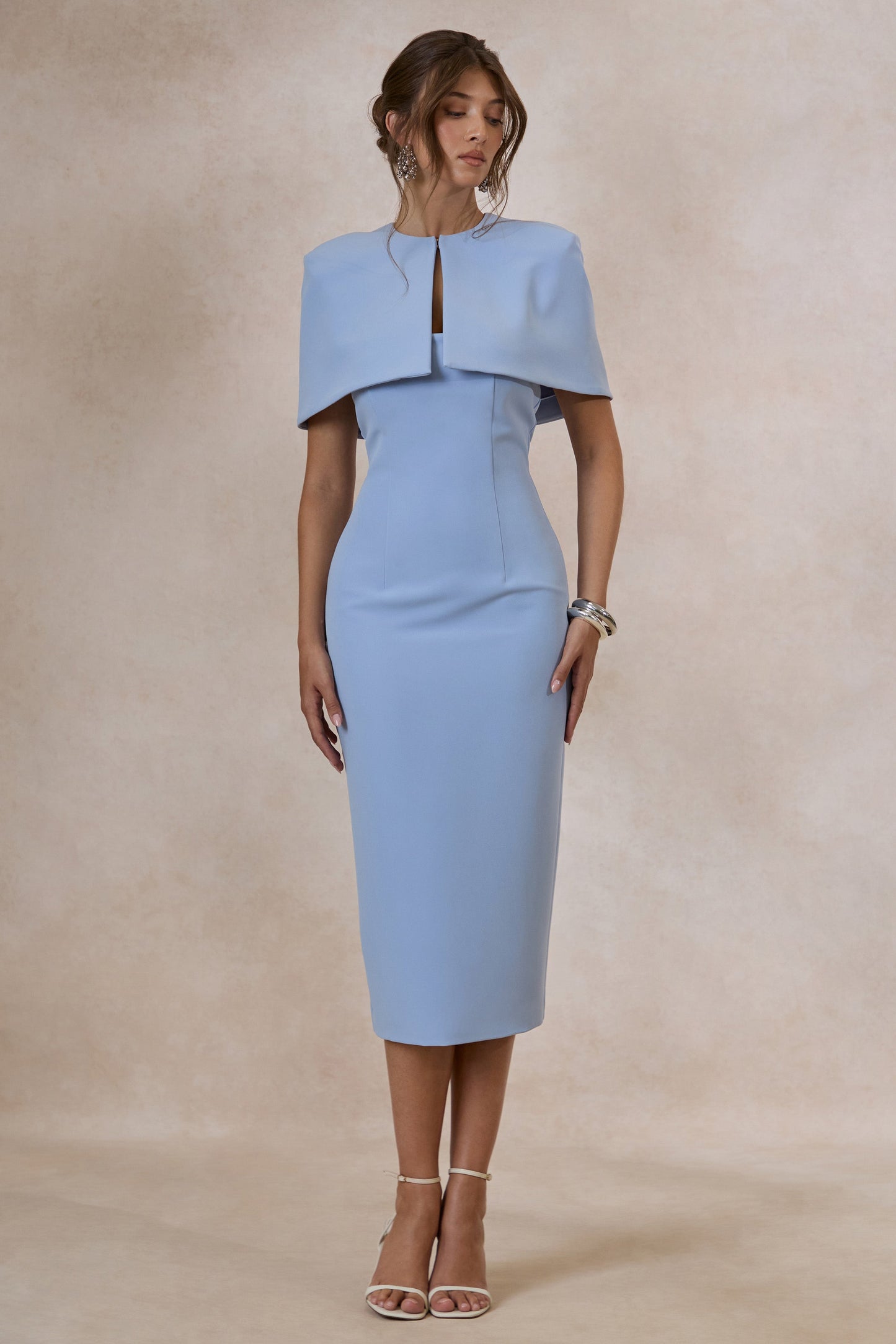 Celandia | Light Blue Midi-Dress With Removable Cape