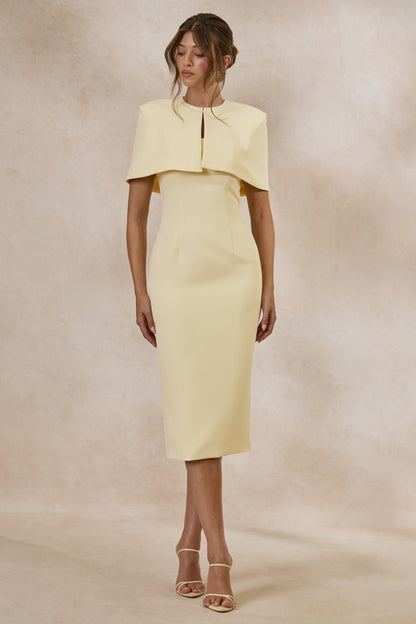 Celandia | Lemon Midi-Dress With Removable Cape
