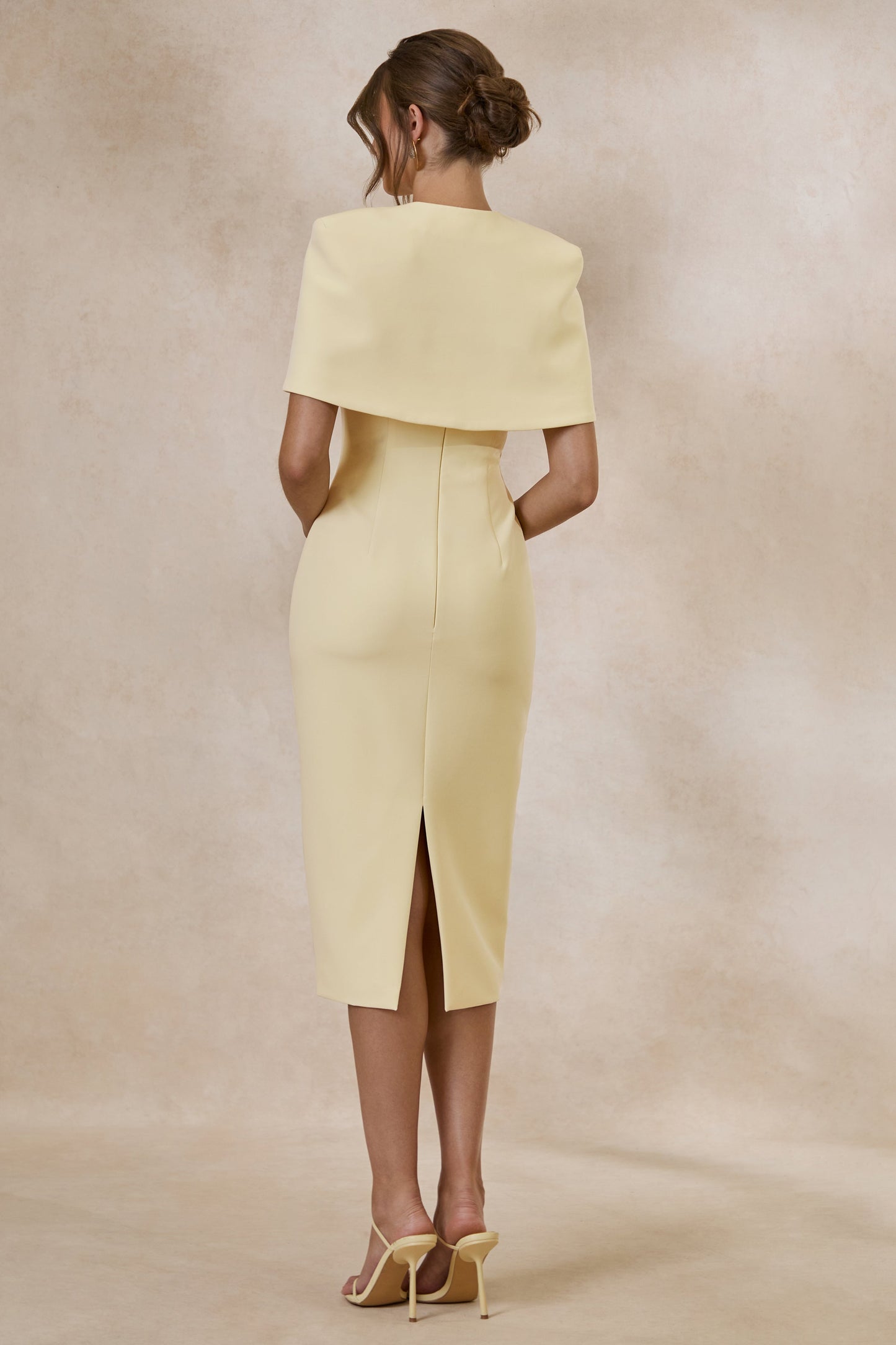 Celandia | Lemon Midi-Dress With Removable Cape