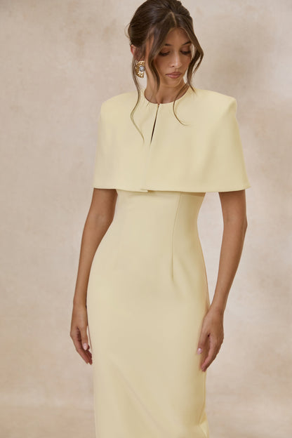 Celandia | Lemon Midi-Dress With Removable Cape