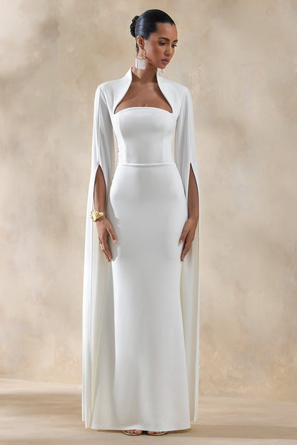 Esme | White Square-Neck Maxi Dress With Cape Sleeves