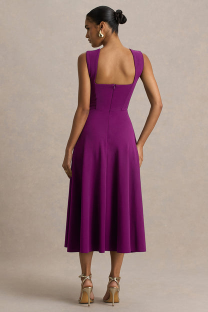 Andromeda | Plum Sweetheart-Neck Midi Dress