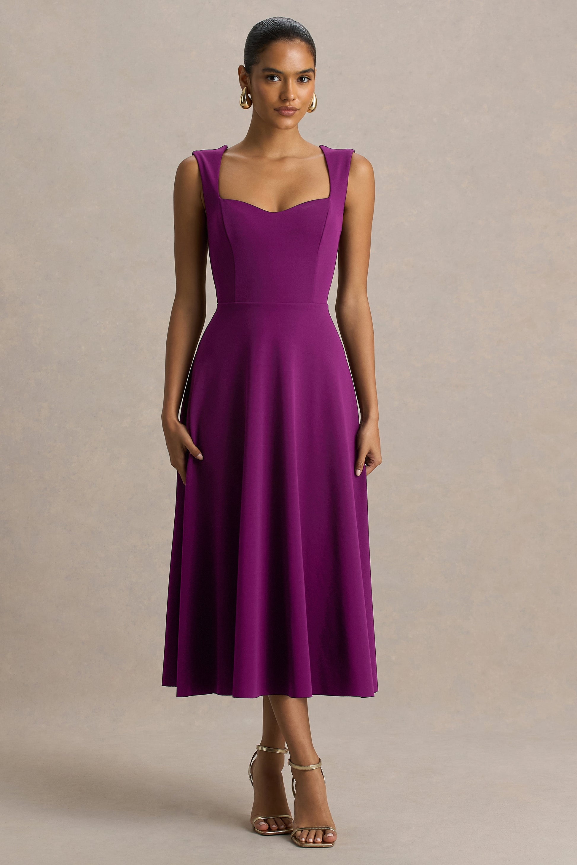 Andromeda | Plum Sweetheart-Neck Midi Dress