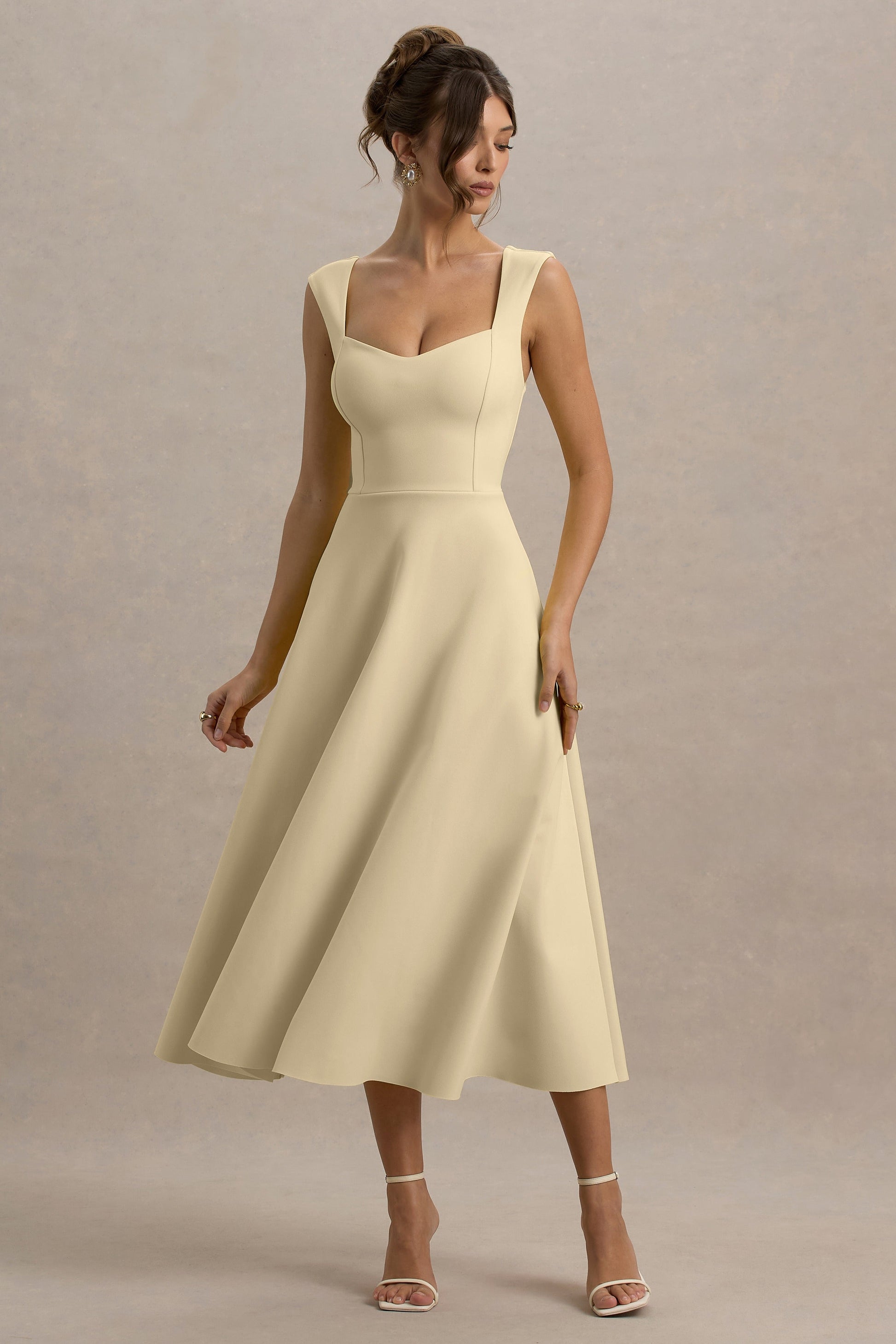 Andromeda | Lemon Sweetheart-Neck Midi Dress