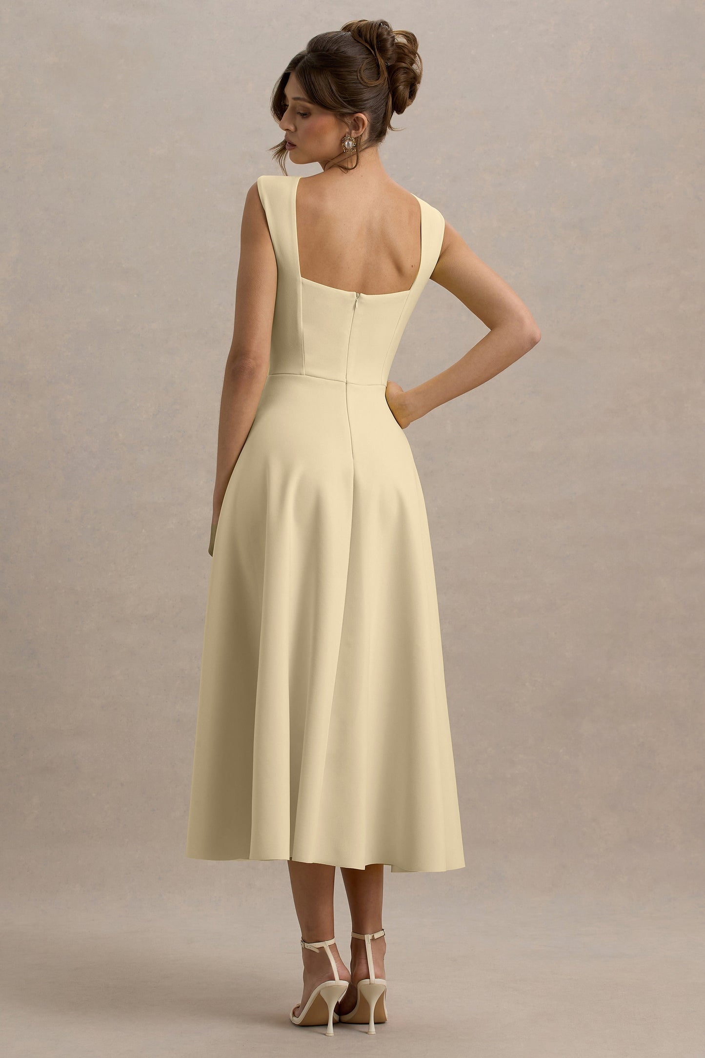 Andromeda | Lemon Sweetheart-Neck Midi Dress