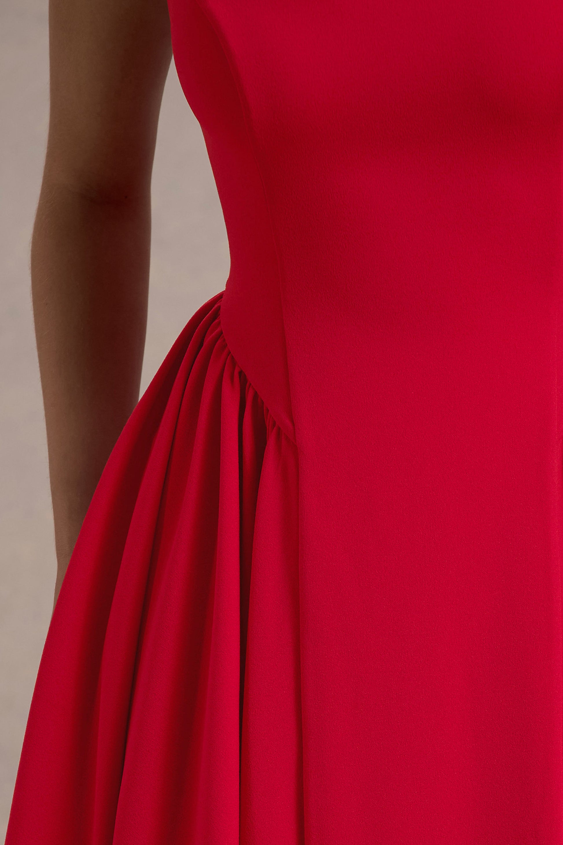 Muriel | Red Boat-Neck Volume-Hem Midi Dress
