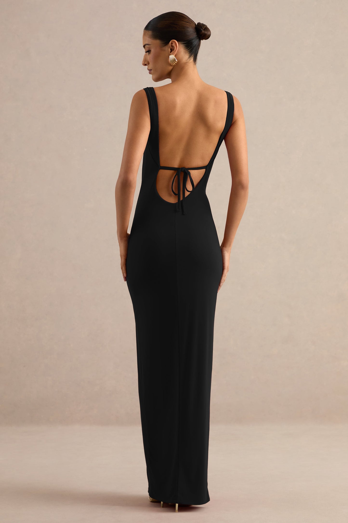Josiane | Black Square-Neck Maxi Dress With Front Split