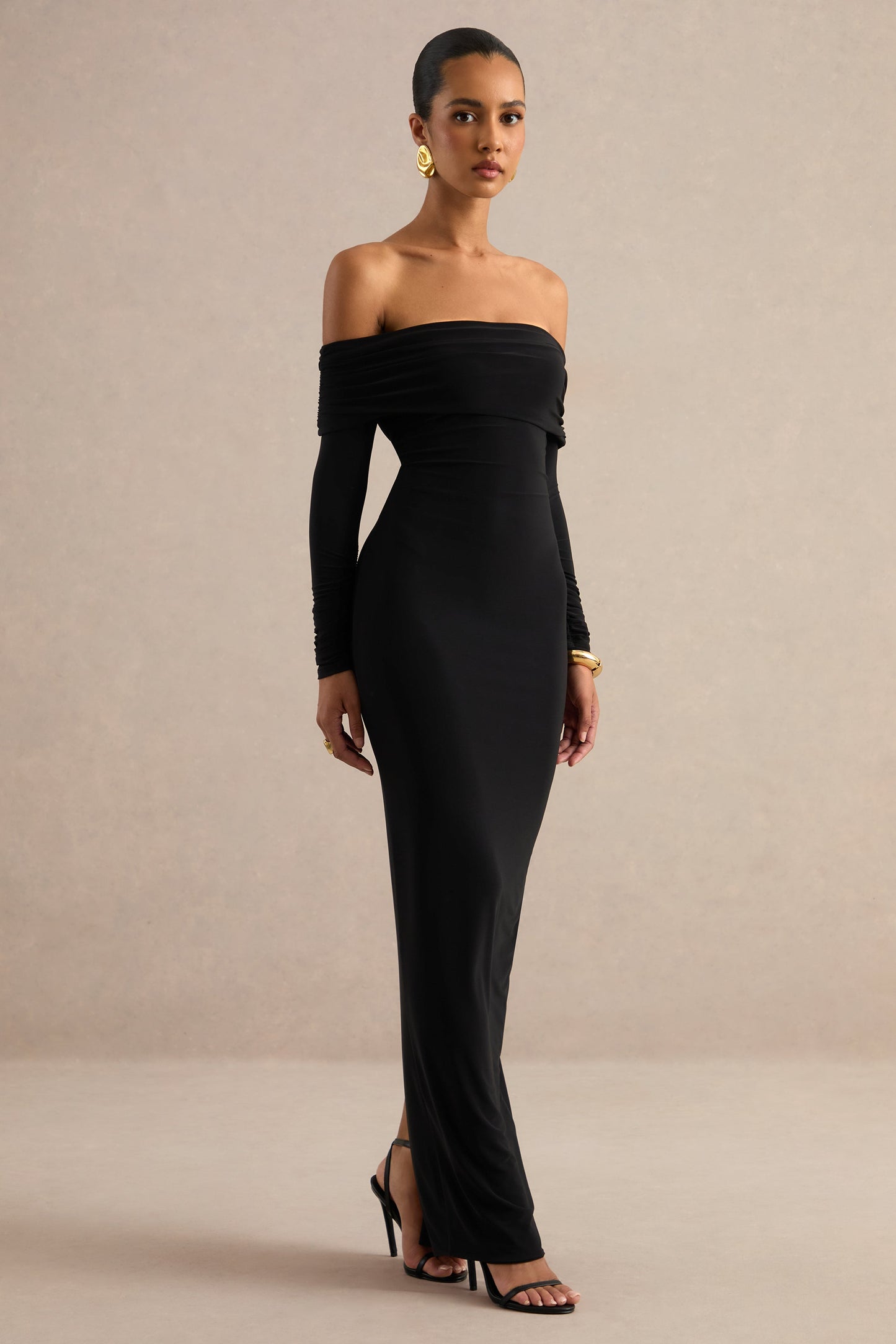 Keirae | Black Bardot-Neck Maxi Dress