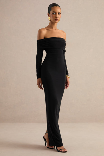 Keirae | Black Bardot-Neck Maxi Dress