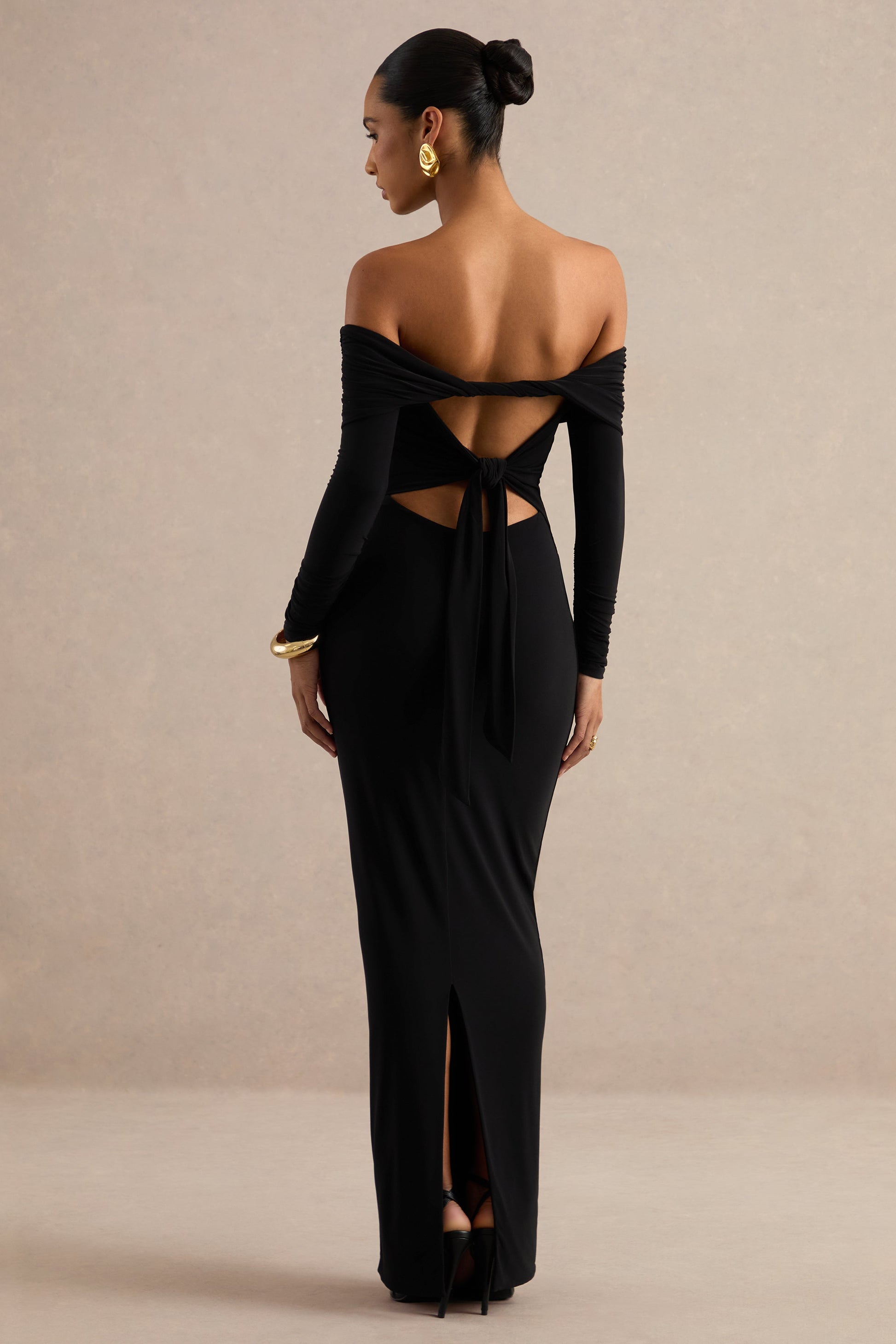 Keirae | Black Bardot-Neck Maxi Dress
